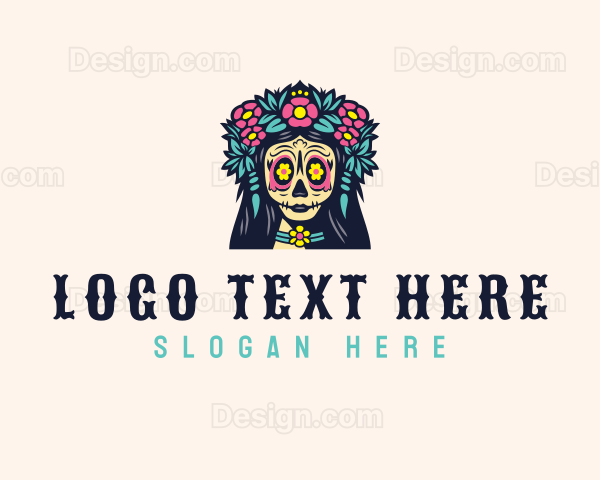 Floral Headdress Skull Logo