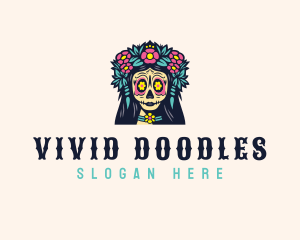 Floral Headdress Skull logo design