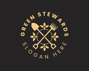 Lawn Shovel Rake Tools logo design