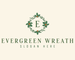 Christmas Holly Wreath logo design