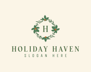 Christmas Holly Wreath logo design