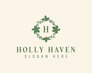 Christmas Holly Wreath logo design