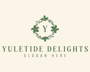 Christmas Holly Wreath logo design