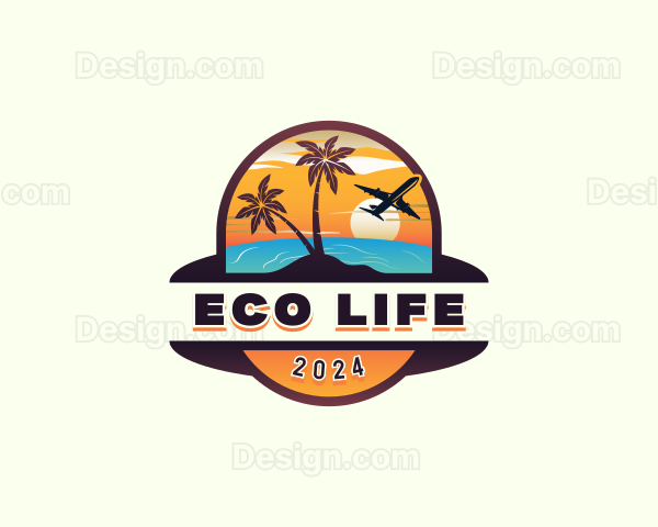 Beach Travel Plane Logo