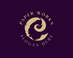 Elegant Feather Pen Paper logo design