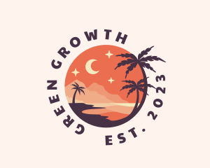 Palm Tree Night Sky Scenery logo design