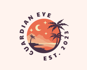 Palm Tree Night Sky Scenery logo design