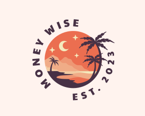 Palm Tree Night Sky Scenery logo design