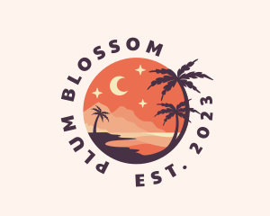 Palm Tree Night Sky Scenery logo design