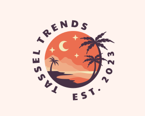 Palm Tree Night Sky Scenery logo design