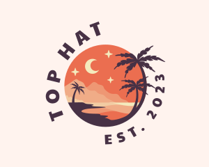 Palm Tree Night Sky Scenery logo design