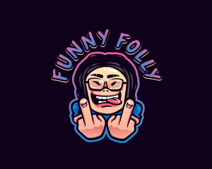 Woman Profanity Middle Finger logo design