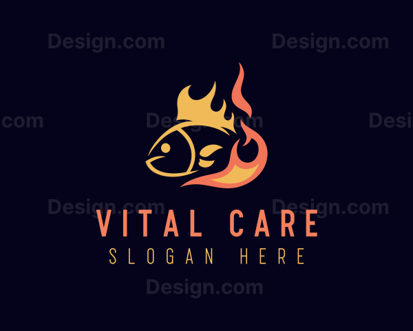 Fish Seafood Fire Cooking Logo