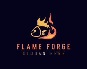 Fish Seafood Fire Cooking logo design