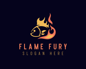 Fish Seafood Fire Cooking logo design