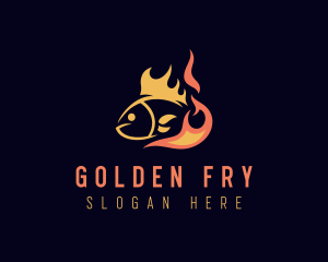 Fish Seafood Fire Cooking logo design