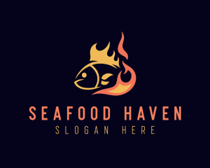 Fish Seafood Fire Cooking logo design