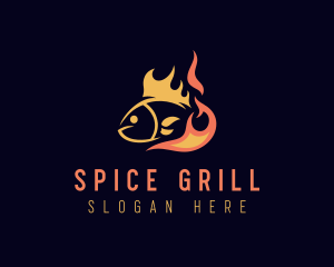 Fish Seafood Fire Cooking logo design