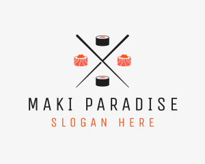 Japanese Sushi Roll Chopsticks logo design