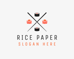 Japanese Sushi Roll Chopsticks logo design