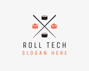 Japanese Sushi Roll Chopsticks logo design