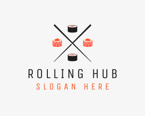 Japanese Sushi Roll Chopsticks logo design