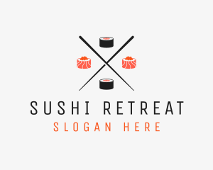 Japanese Sushi Roll Chopsticks logo design