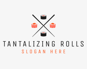 Japanese Sushi Roll Chopsticks logo design