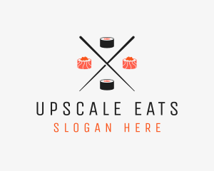 Japanese Sushi Roll Chopsticks logo design