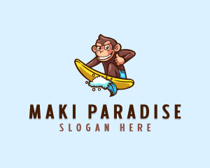 Wave Surfer Monkey logo design