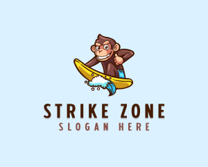 Wave Surfer Monkey logo design