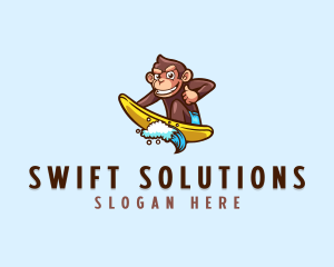 Wave Surfer Monkey logo design