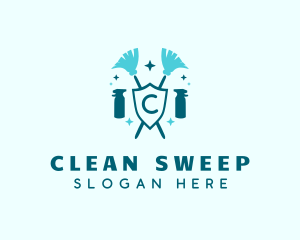 Sanitation Broom Shield  logo design