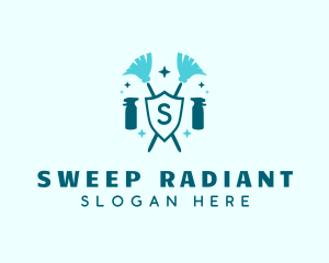 Sanitation Broom Shield  logo design