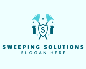 Sanitation Broom Shield  logo design