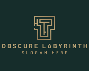 Elegant Maze Labyrinth Letter T logo design