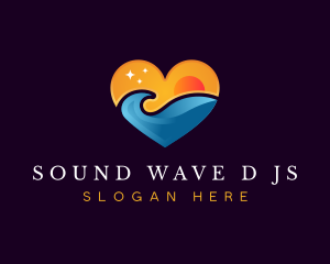 Surfing Wave Heart logo design