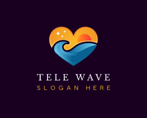 Surfing Wave Heart logo design