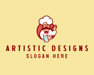 Happy Mustache Chef  logo design