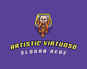 Viking Warrior Old Man Gaming logo design