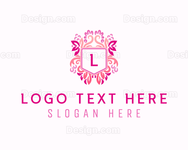 Ornamental Flower Arrangement Shield Logo