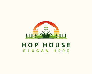 Fence House Lawn Grass logo design