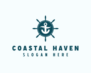 Coastal Anchor Wheel Wave logo design