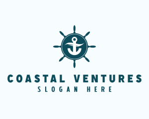 Coastal Anchor Wheel Wave logo design