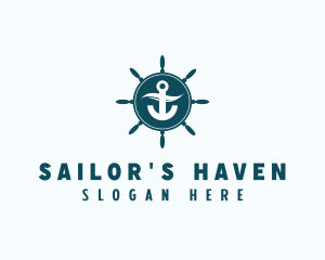 Coastal Anchor Wheel Wave logo design