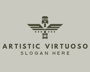 Wings Piston Engine Mechanic logo design