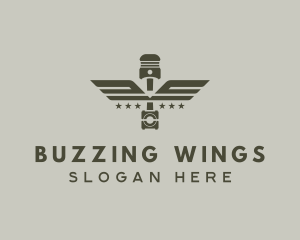 Wings Piston Engine Mechanic logo design