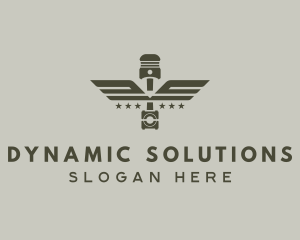 Wings Piston Engine Mechanic logo design