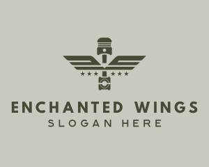 Wings Piston Engine Mechanic logo design