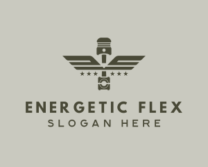 Wings Piston Engine Mechanic logo design